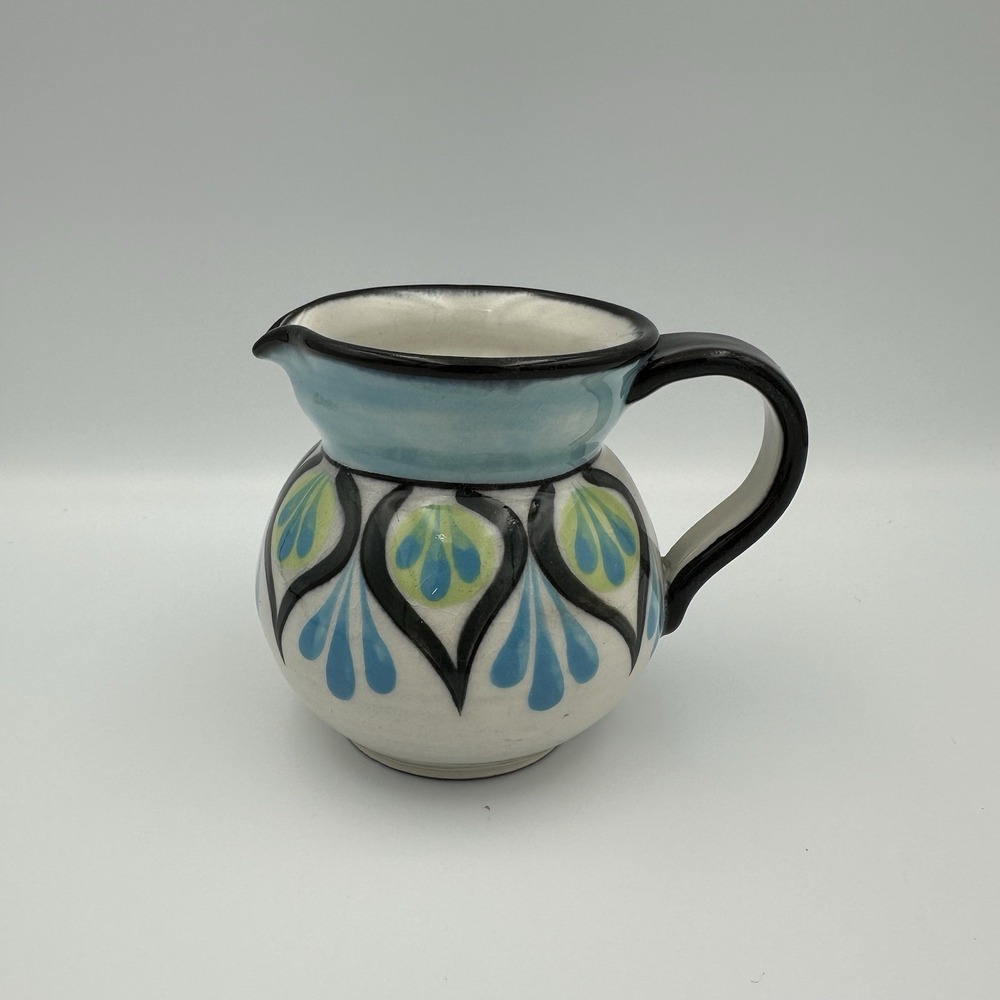 Ken Edwards KE Guate Mayan Mexico Tonala Pottery Hand Painted Creamer Peacock‎